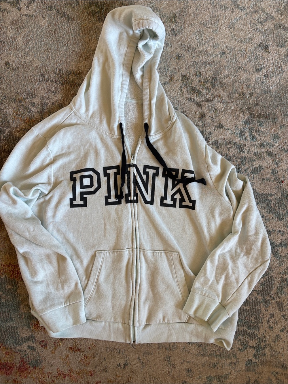 PINK Victoria's Secret Mint Zip-Up Hoodie with Black Logo